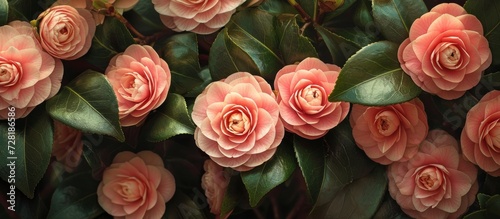 Camellias: Stunning Camelli Japonica Blossoms Take Center Stage in This Breathtaking Image photo