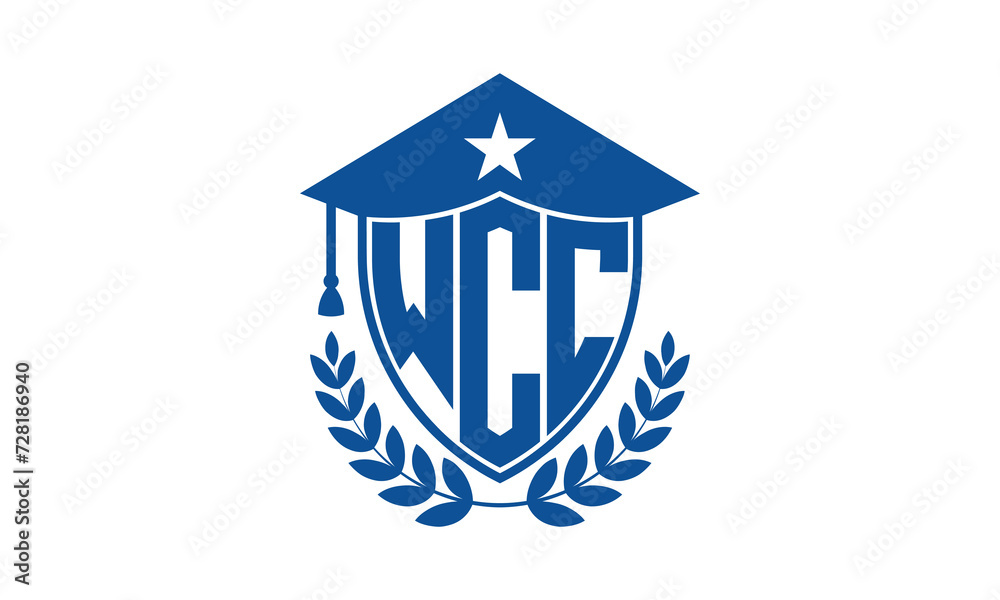 WCC three letter iconic academic logo design vector template. monogram, abstract, school, college, university, graduation cap symbol logo, shield, model, institute, educational, coaching canter, tech WCC three letter iconic academic logo design vector template. monogram, abstract, school, college, university, graduation cap symbol logo, shield, model, institute, educational, coaching canter, tech
