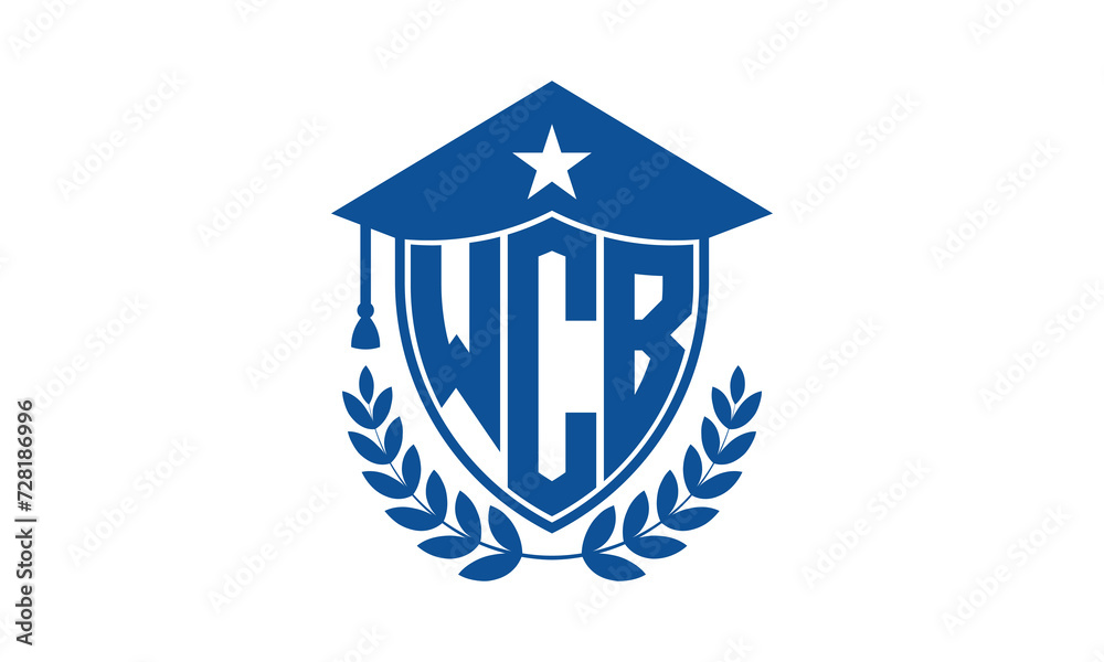 WCB three letter iconic academic logo design vector template. monogram, abstract, school, college, university, graduation cap symbol logo, shield, model, institute, educational, coaching canter, tech WCB three letter iconic academic logo design vector template. monogram, abstract, school, college, university, graduation cap symbol logo, shield, model, institute, educational, coaching canter, tech