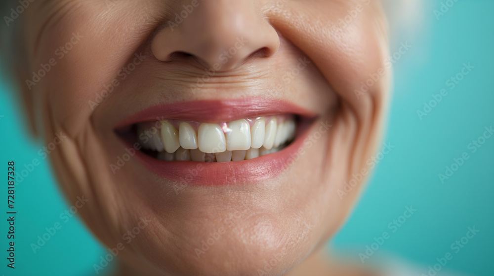 elderly ethnic person, beautiful white smile on blue background, dental photo elderly ethnic person, beautiful white smile on blue background, dental photo