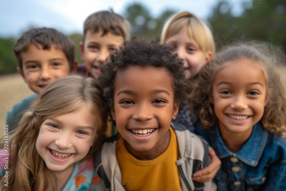 Group of diverse cheerful fun happy multiethnic children outdoors at the schoolyard Group of diverse cheerful fun happy multiethnic children outdoors at the schoolyard