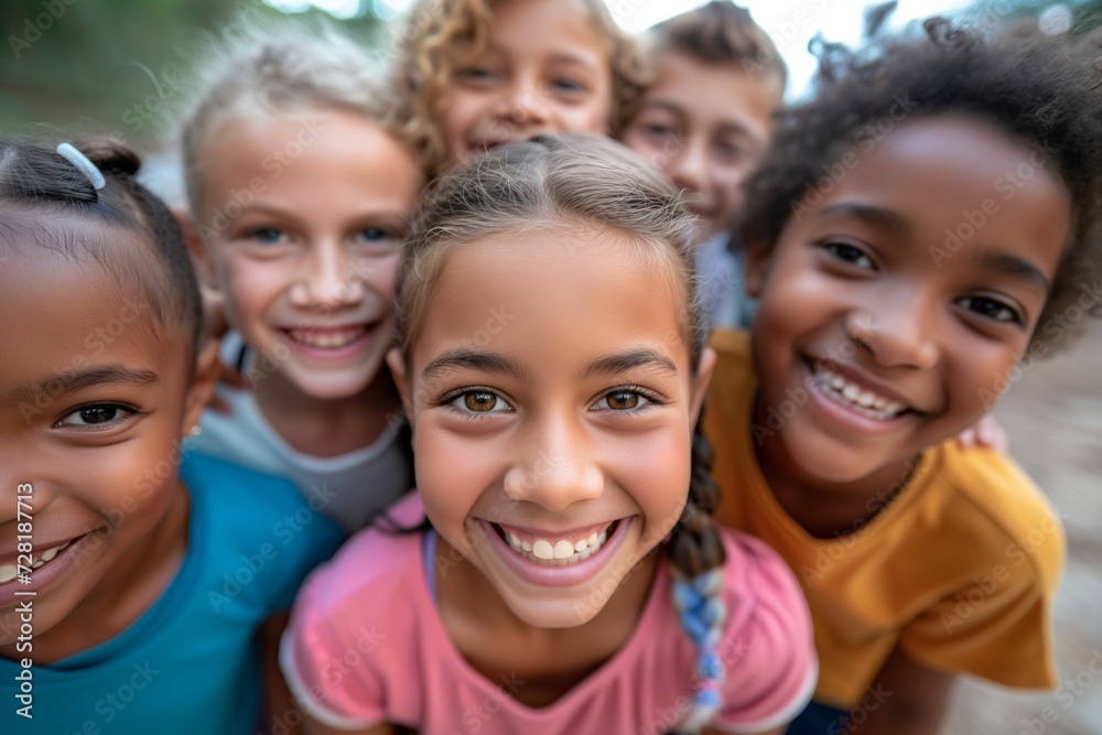 Group of diverse cheerful fun happy multiethnic children outdoors at the schoolyard Group of diverse cheerful fun happy multiethnic children outdoors at the schoolyard