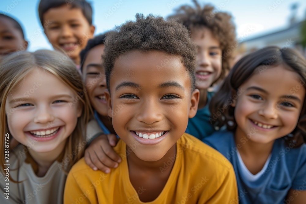 Group of diverse cheerful fun happy multiethnic children outdoors at the schoolyard Group of diverse cheerful fun happy multiethnic children outdoors at the schoolyard