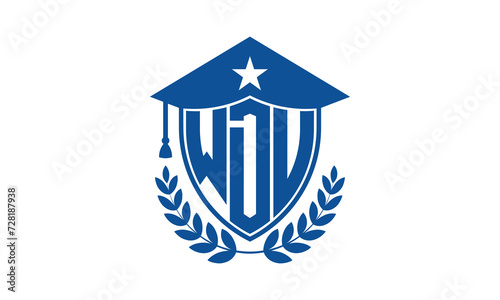 WDU three letter iconic academic logo design vector template. monogram, abstract, school, college, university, graduation cap symbol logo, shield, model, institute, educational, coaching canter, tech