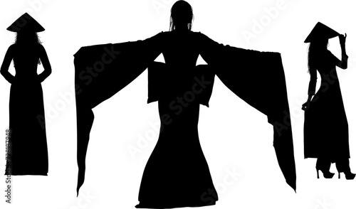 silueta, gente, mujer, ilustración, par, vector, moda, negro, pasarela