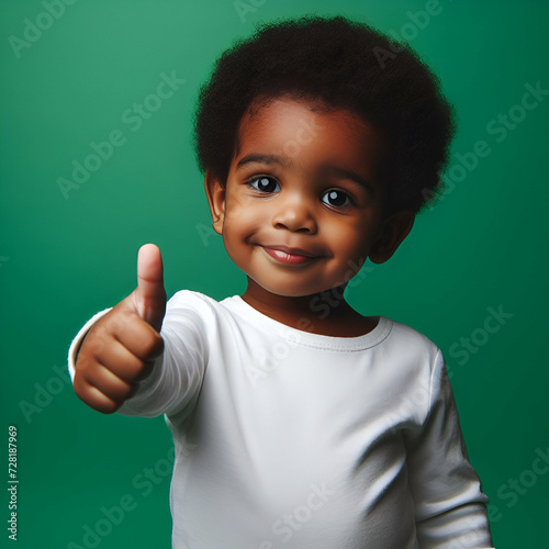 a black toddler giving a thumbs up on green background, banner concept