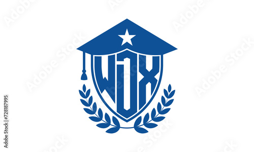 WDX three letter iconic academic logo design vector template. monogram, abstract, school, college, university, graduation cap symbol logo, shield, model, institute, educational, coaching canter, tech photo