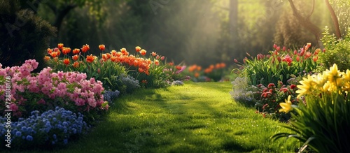Breathtaking Spring Flower Display in a Nature Garden