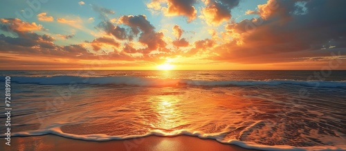 Sunrise Over Stunning Beach: Witness the Mesmerizing Beauty of Sunrise Over Beach as the Sun Radiantly Rises above the Glistening Horizon