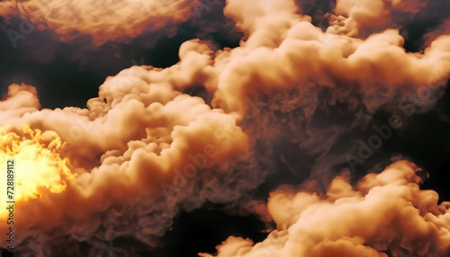 A wide-angle overhead view of digitally created firesmoke cloud background