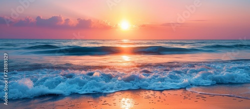 Sunset Reflections on the Tranquil Ocean: A Breathtaking Encounter of Serene Sunset with Majestic Ocean