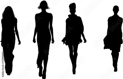 silueta, gente, mujer, ilustración, par, vector, moda, negro, pasarela