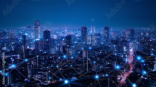 Paisagem urbana com infraestrutura inteligente interconectada apresentando dispositivos Io T para serviços públicos eficientes e gestão de recursos