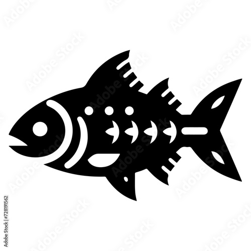 Piranha fish vector icon  clipart  symbol  flat illustration  black color silhouette