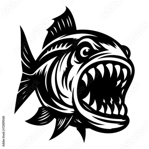 Piranha fish vector icon, clipart, symbol, flat illustration, black color silhouette