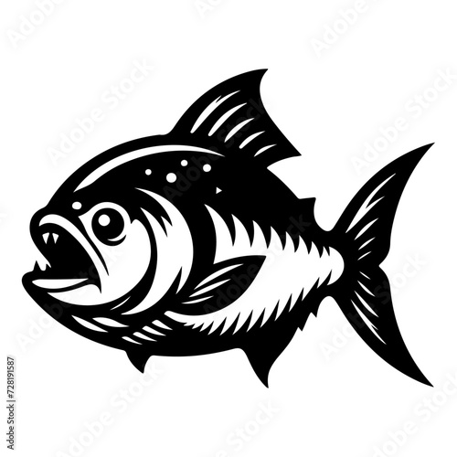 Piranha fish vector icon, clipart, symbol, flat illustration, black color silhouette