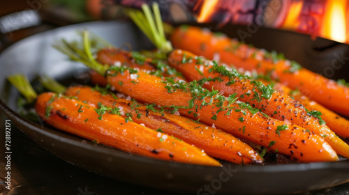 From farm to fire these tender carrot sticks are cooked to caramelized perfection with hints of savory herbs and a touch of sweetness courtesy of the roaring fireplace.
