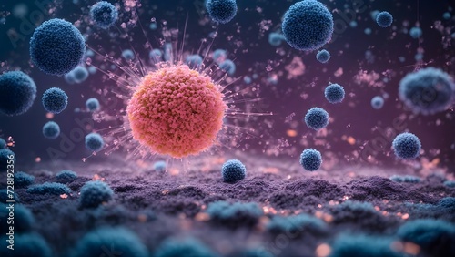 An abstract concept of an innovative medical approach to immunotherapy, harnessing the body's immune system to more effectively fight diseases such as cancer. The concept of viruses and infection medi