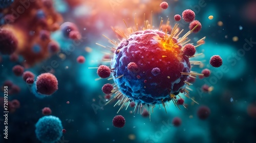An abstract concept of an innovative medical approach to immunotherapy, harnessing the body's immune system to more effectively fight diseases such as cancer. The concept of viruses and infection medi photo