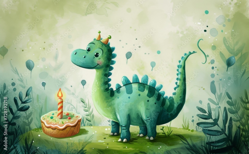 Obraz premium happy birthday dinosaur