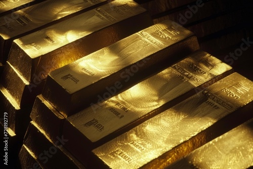 piles of shiny gold bars stacking on black background 