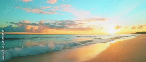 golden sands beach stretch beneath a painted sky  tranquil hues of a sunset