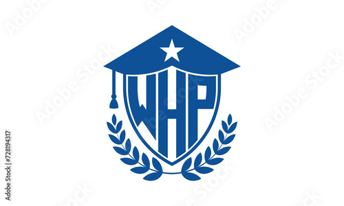 WHP three letter iconic academic logo design vector template. monogram, abstract, school, college, university, graduation cap symbol logo, shield, model, institute, educational, coaching canter, tech photo