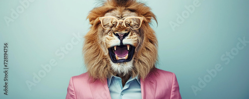Portrait of a handsome lion in a suit