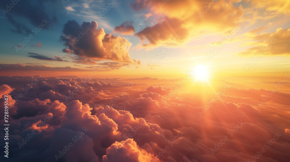 Sunset in the clouds. AI Generative.