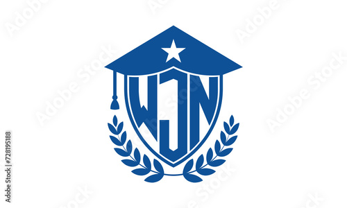 WJN three letter iconic academic logo design vector template. monogram, abstract, school, college, university, graduation cap symbol logo, shield, model, institute, educational, coaching canter, tech photo