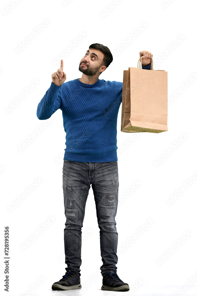 A man, full-length, on a white background, with bags A man, full-length, on a white background, with bags
