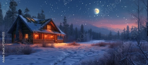 Cosy Winter Night in a Log Cabin: Embrace the Warmth and Charm of a Log Cabin on a Chilly Winter Night © TheWaterMeloonProjec