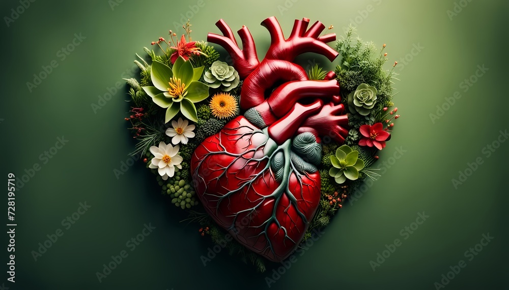 heart made from flower and leaf - love for nature concept. 
