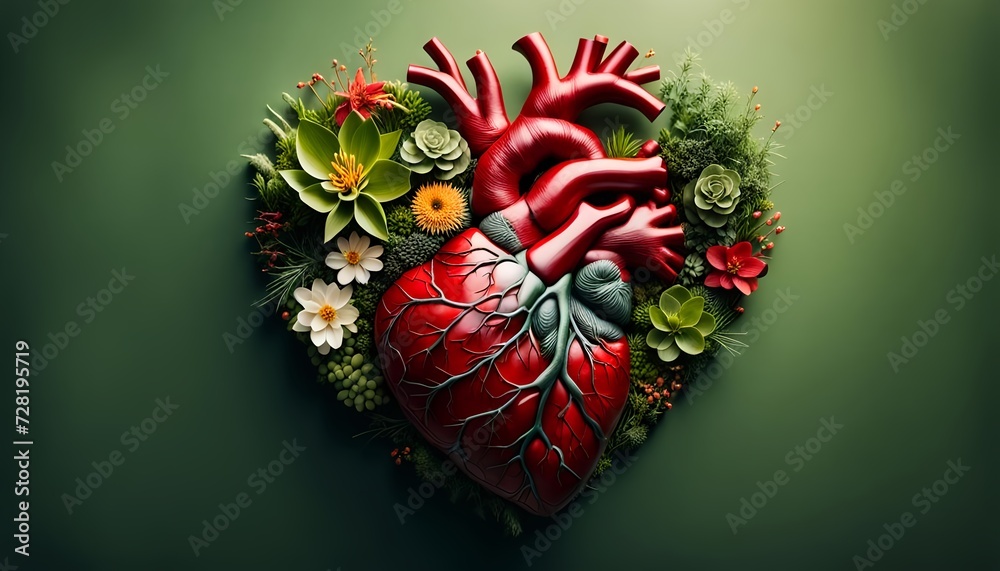 Naklejka premium heart made from flower and leaf - love for nature concept. 