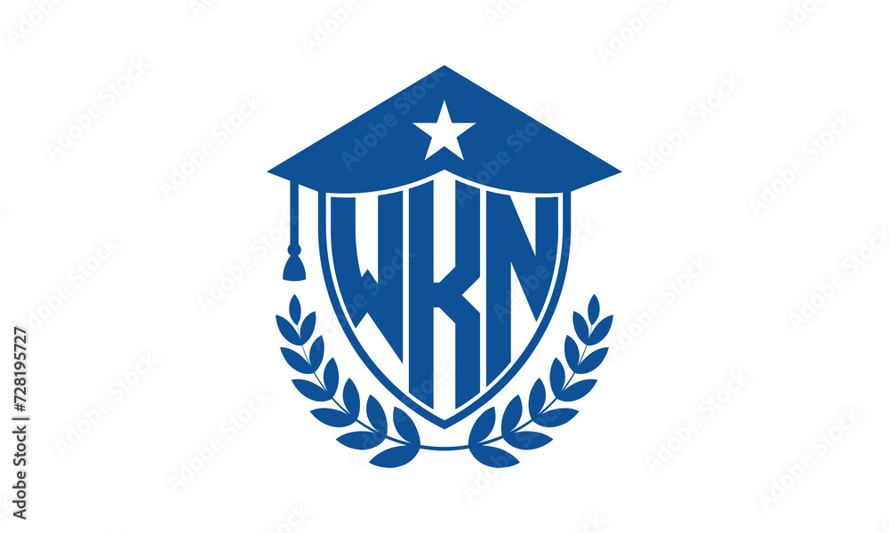 WKN three letter iconic academic logo design vector template. monogram, abstract, school, college, university, graduation cap symbol logo, shield, model, institute, educational, coaching canter, tech WKN three letter iconic academic logo design vector template. monogram, abstract, school, college, university, graduation cap symbol logo, shield, model, institute, educational, coaching canter, tech