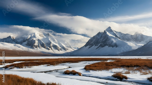 Snow-Capped Peaks of a Remote Wilderness climate change, driveway, ethereal, galaxy, heavenly, horizontal, magical, serene, backgrounds, calmness, exploration, curve, bending, tranquility, peaceful, u