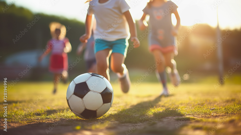 Fototapeta premium Youth Soccer Team Playing Match on Sunny Day