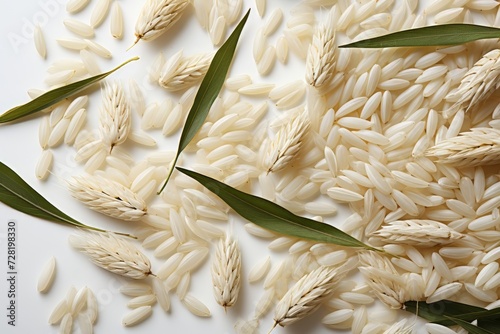 A bunch of rice flakes in the white background. 
