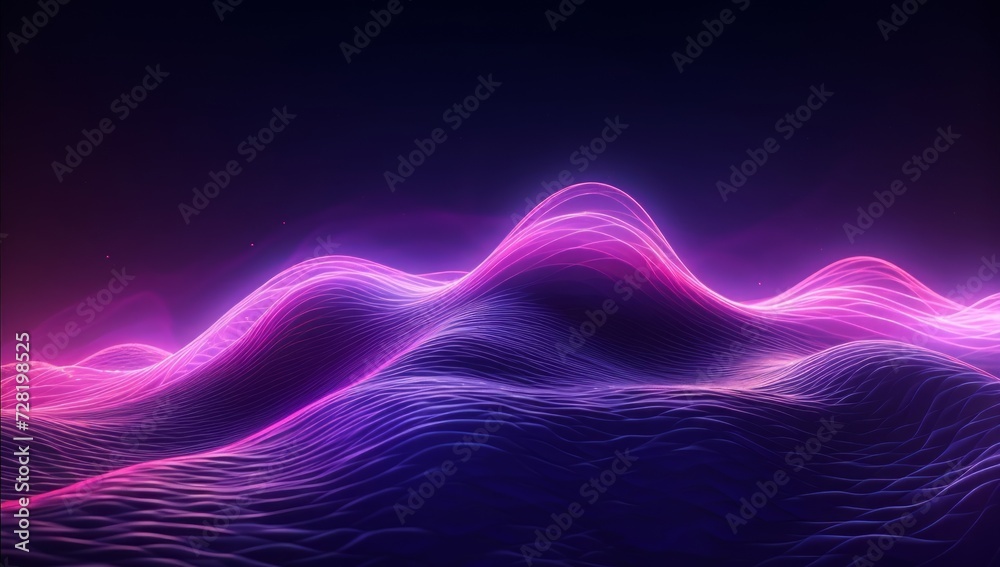 abstract light wave background with glowing neon curvy lines. Dynamic light flow, with blue purple neon light effect.