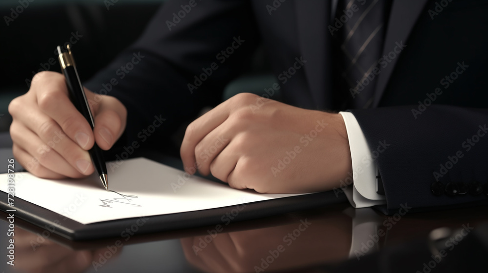 business man holding a pen signing on paper, contract sign concept business man holding a pen signing on paper, contract sign concept
