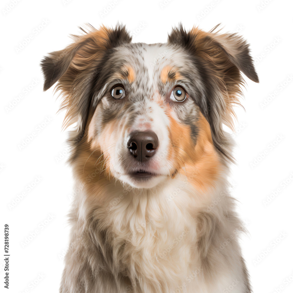 Australian shepherd dog portrait isolated on transparent background