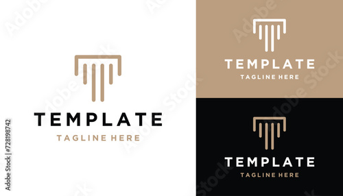 Initial Letter T Simple with Greek Marble Pillar Column Stripes Logo Design