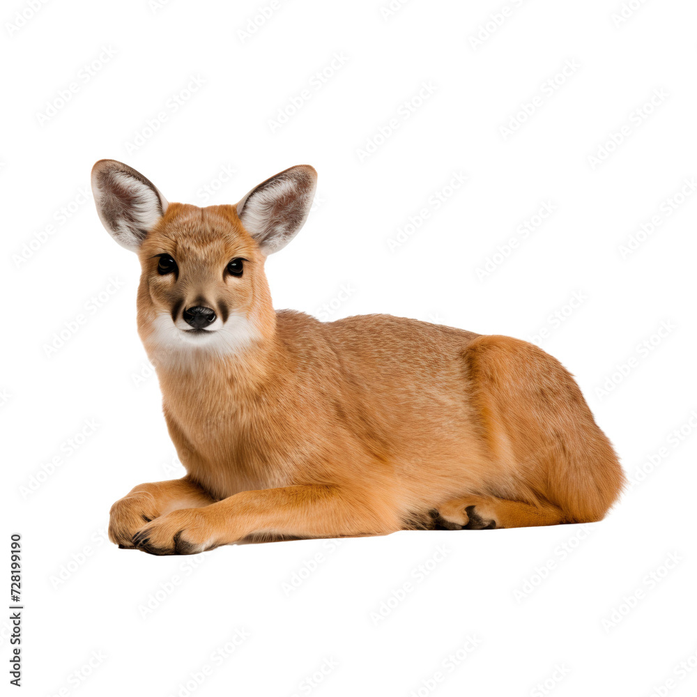 Obraz premium Chinese water deer lying down, isolated on white background