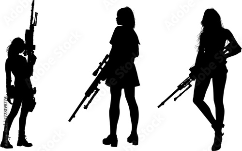 silueta, gente, vector, ilustración, mujer, negro, persona, armas