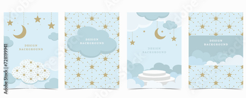 Twinkle blue baby background for vertical a4 design with cloud and star