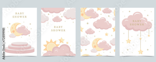 Twinkle pink baby background for vertical a4 design with cloud and star