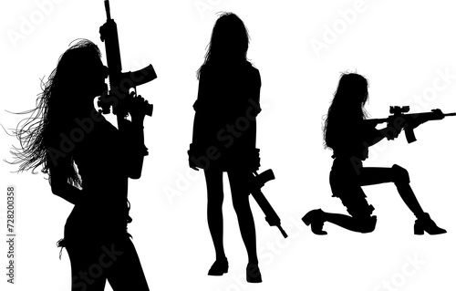 Φωτογραφία silueta, gente, vector, ilustración, mujer, negro, persona, armas