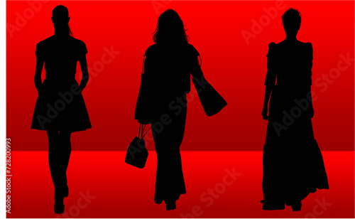 silueta, mujer, vector, gente, moda, ilustración, modelaje, pasarela