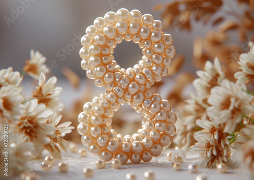 Number eight symbol crafted from pearls for womens day celebration