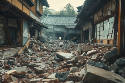 日本の災害のイメージ写真（地震・地面の亀裂・復興・救助・崩壊） photo